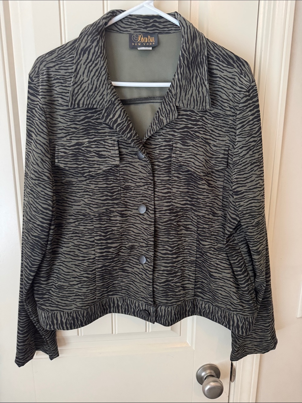 David Paul New York Olive & Black Zebra-Print Button Jacket